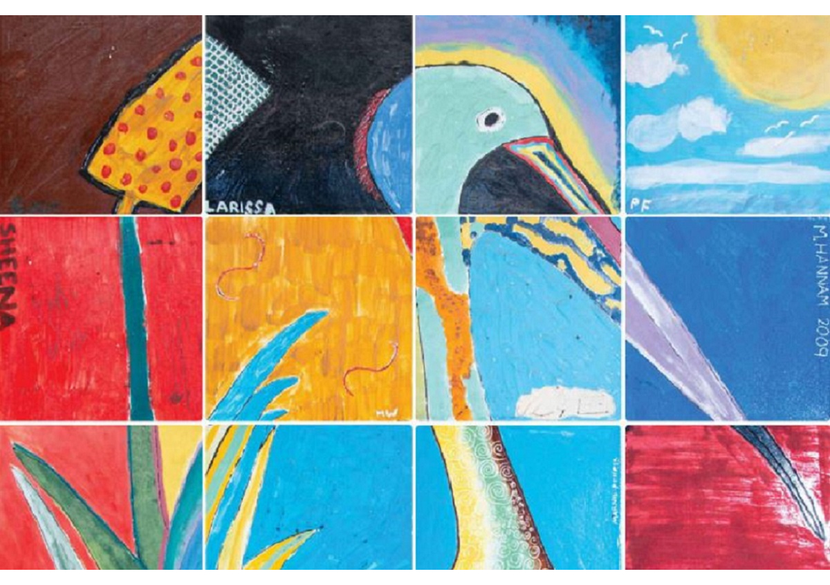 Detail of artwork tiles, Yunggorendi Mande (Flinders University Bedford Park), features in the artwork of the Innovate Reconciliation Action Plan