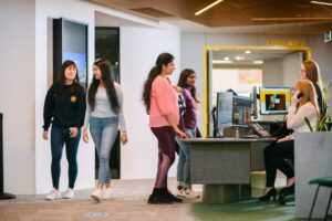 Flinders Academy students talking to student services