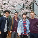 Sam (on the right) enjoying the beautiful Cherry Blossoms with other exchange students at Chuo University